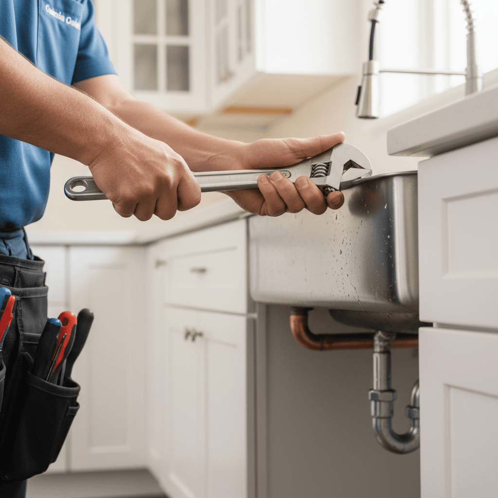 Control Plumbing plumber working on pipes under a sink